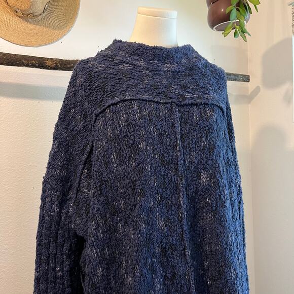 Free People Blue Chunky Knit Nightingale Oversized Pullover Sweater Size Large - Picture 2 of 13